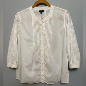 Talbots Beautiful White Cotton Blouse with pin tucked details front and sleeves